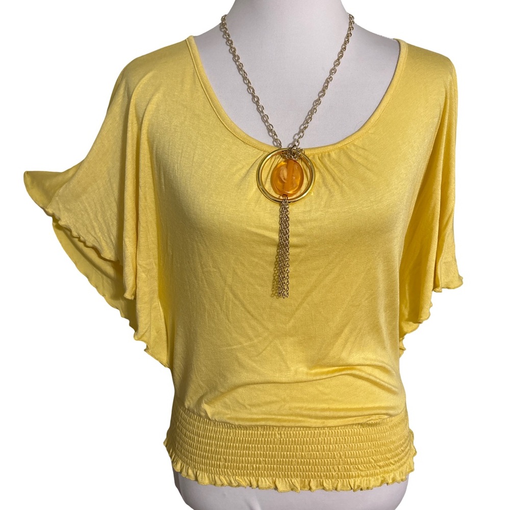Love J Yellow Blouse with Necklace Accent